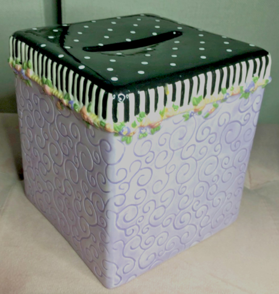 Lavender Floral Polka Dot Ceramic Cube  Tissue Box Holder