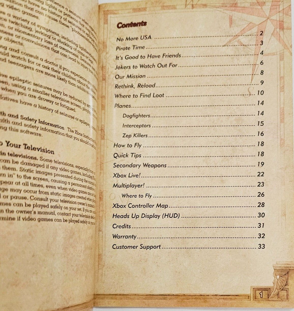 Replacement Xbox LIVE Game Manual Guide CRIMSON SKIES