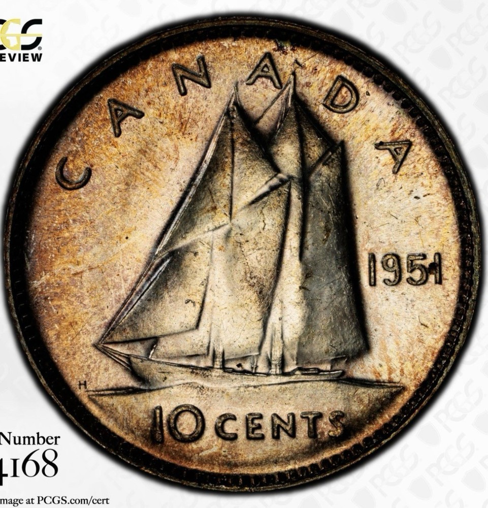 PCGS MS64 Canada 10 Cents 1951 *Toned*