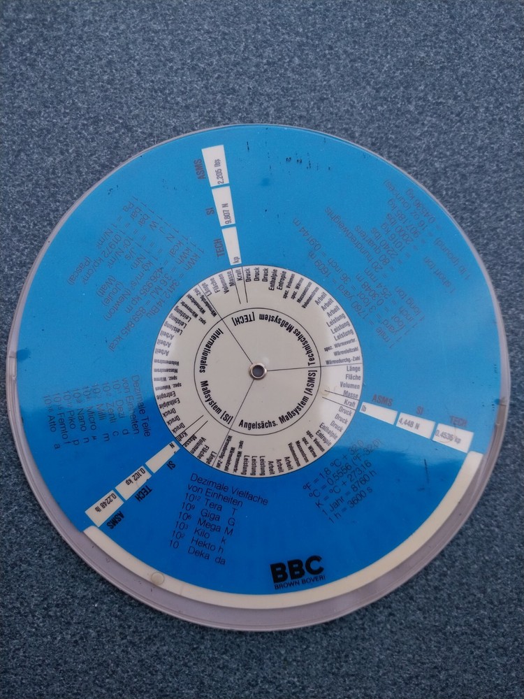 Rare BBC Brown Boveri Measurement Conversion Chart Disc German