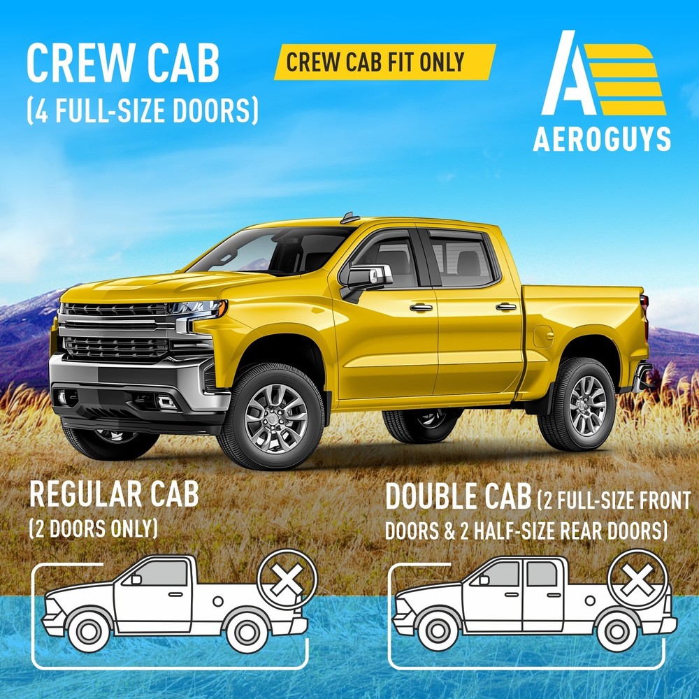 Sun Rain Visors Wind Rain Guards for 2019-2025 Chevy Silverado Crew Cab