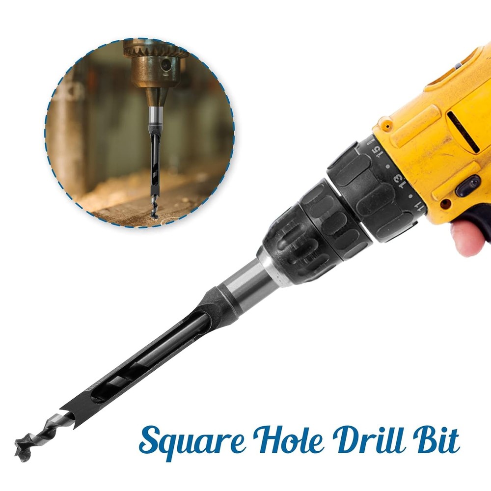Square Hole Mortise Chisel Drill Bit Set 6PCS for Woodworking Mortising Machine