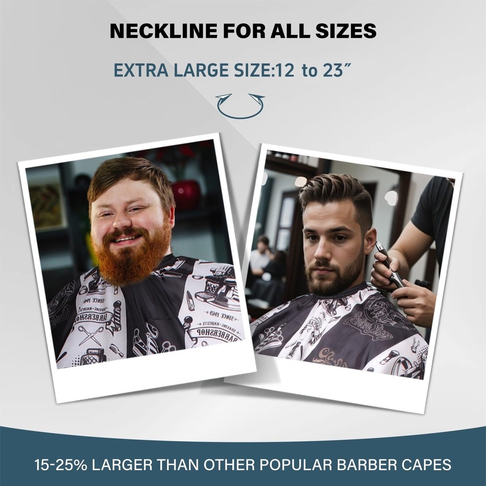 Waterproof Barber Cape with Adjustable Snap Closure 56" x 64"(A), Blackwhite