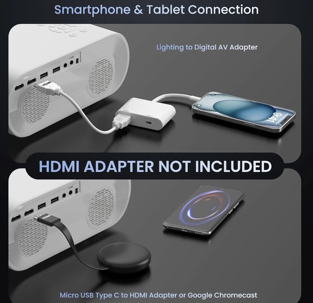 HOMPOW C10 Projector Native 1080P Full HD Bluetooth Projector with Speaker