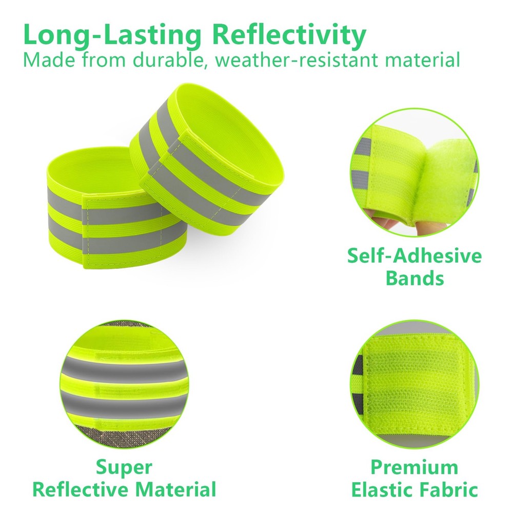 6-Pack Reflective Bands for Strollers, High Visibility Reflector Green