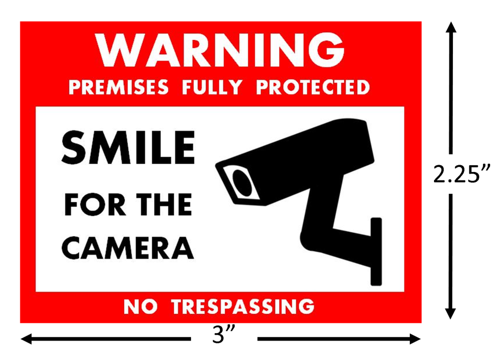 Smile For The Camera Security Warning Stickers / 6 Pack + FREE Shipping