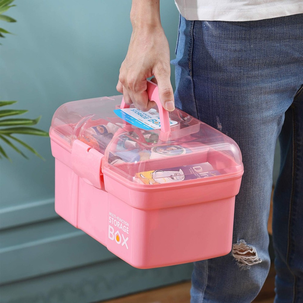 11'' Plastic Storage Box with Removable Tray, Multipurpose Organizer and Stor...