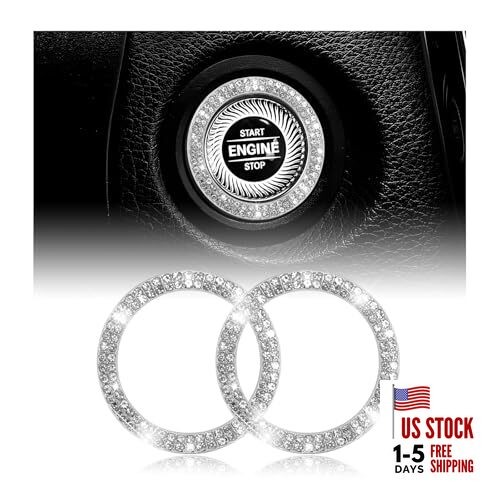 2PCS Bling Car Engine Start Stop Decoration Ring, Crystal Double Row Silver