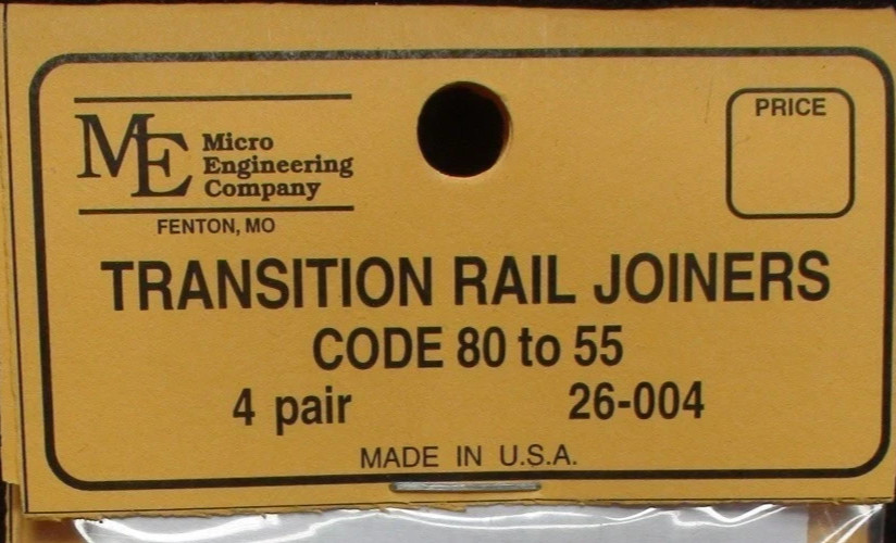 Micro Engineering 26-004 - Transition Rail Joiners Code 80-55 4 pair - N Scale