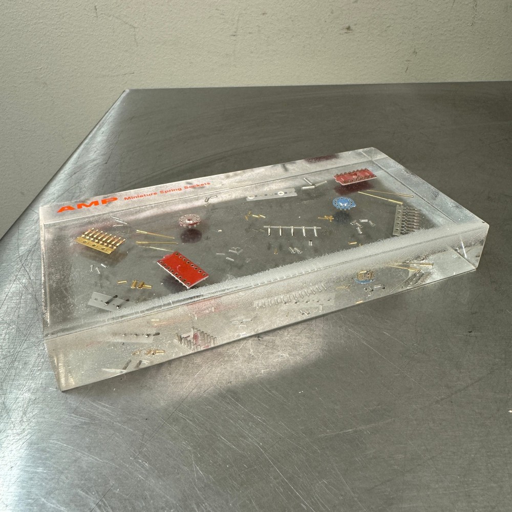 AMP Miniature Spring Sockets LUCITE Encased Display - Electronics Advertising