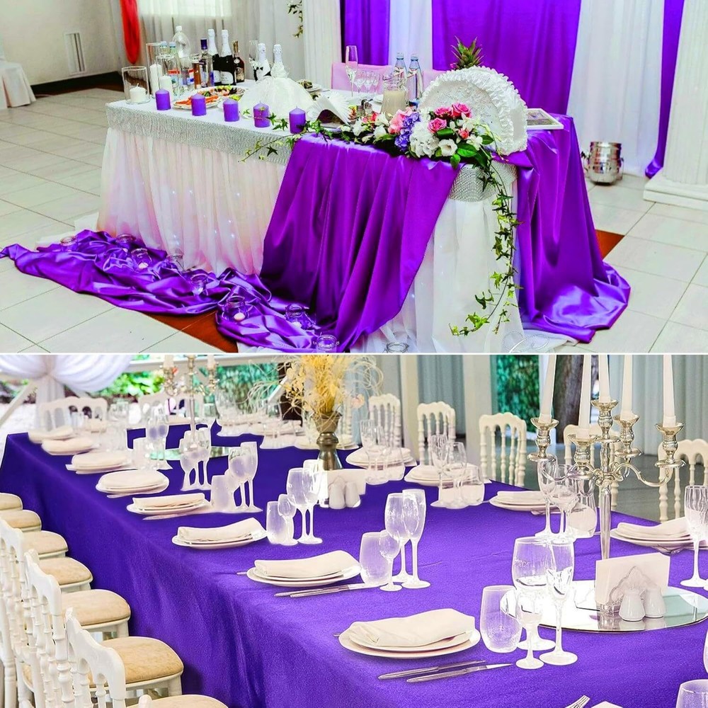 12 Pack Satin Tablecloth Wedding Rectangle Bright 57"x108", Purple