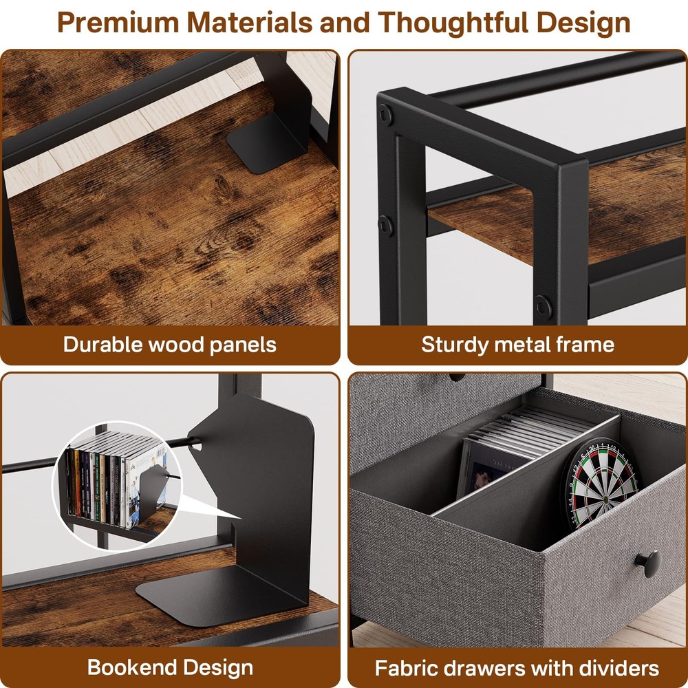 Epouseter CD Storage Rack with Drawer, 5-Tier DVD Organizer Shelf w/Adjustabl...