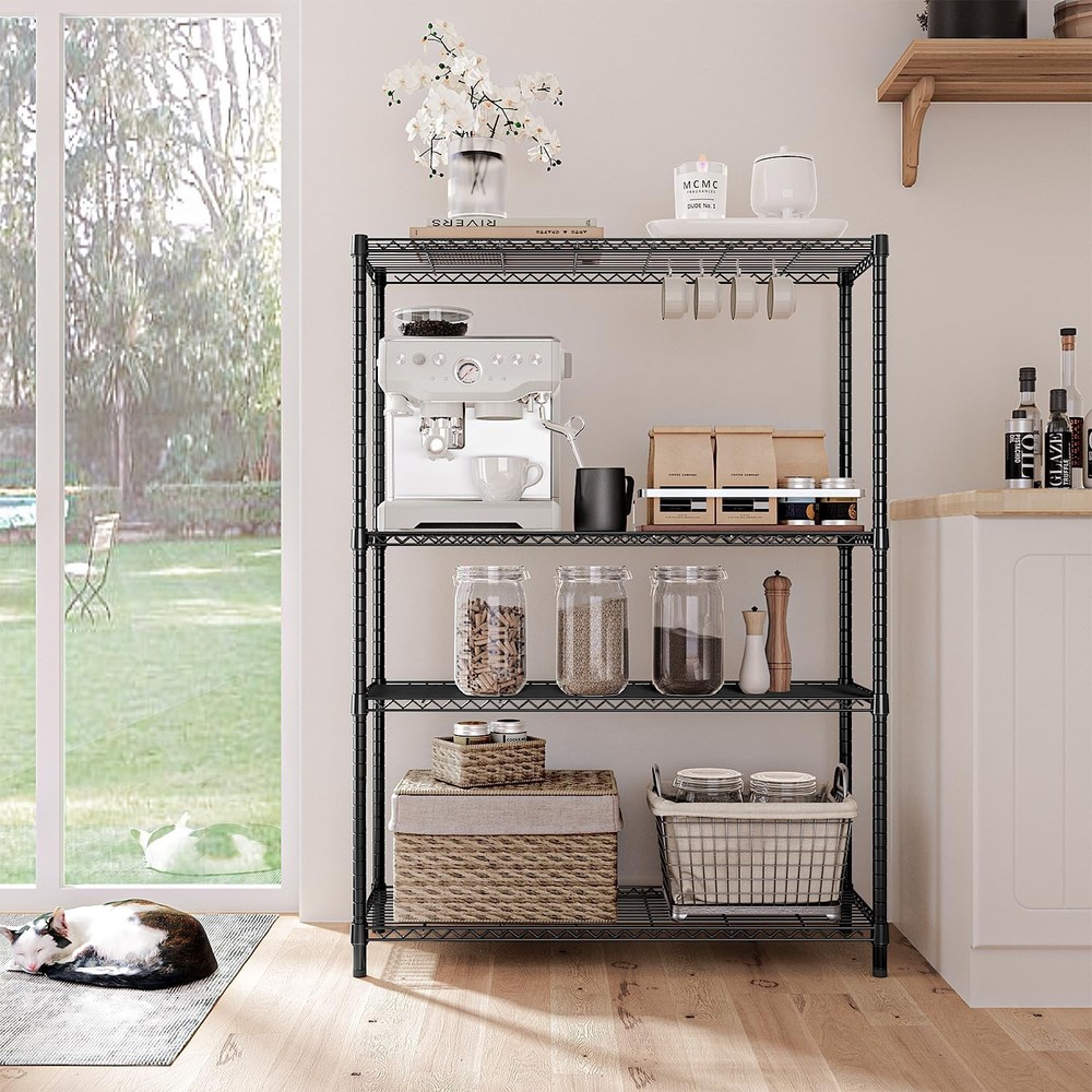 IZEUK 4-Shelf Adjustable Storage Rack, 1400lb Capacity, Black