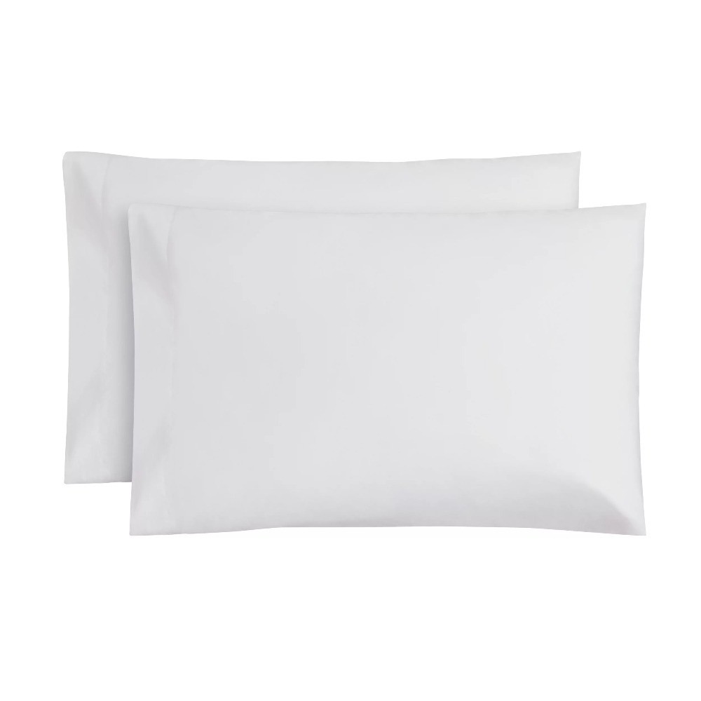 White Cotton Blend Percale Pillowcase Set Standard Queen Size 2-Piece 300 Thread