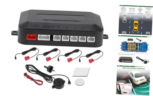 Universal Car Auto Vehicle Reverse Backup Radar System Reverse Parking Red