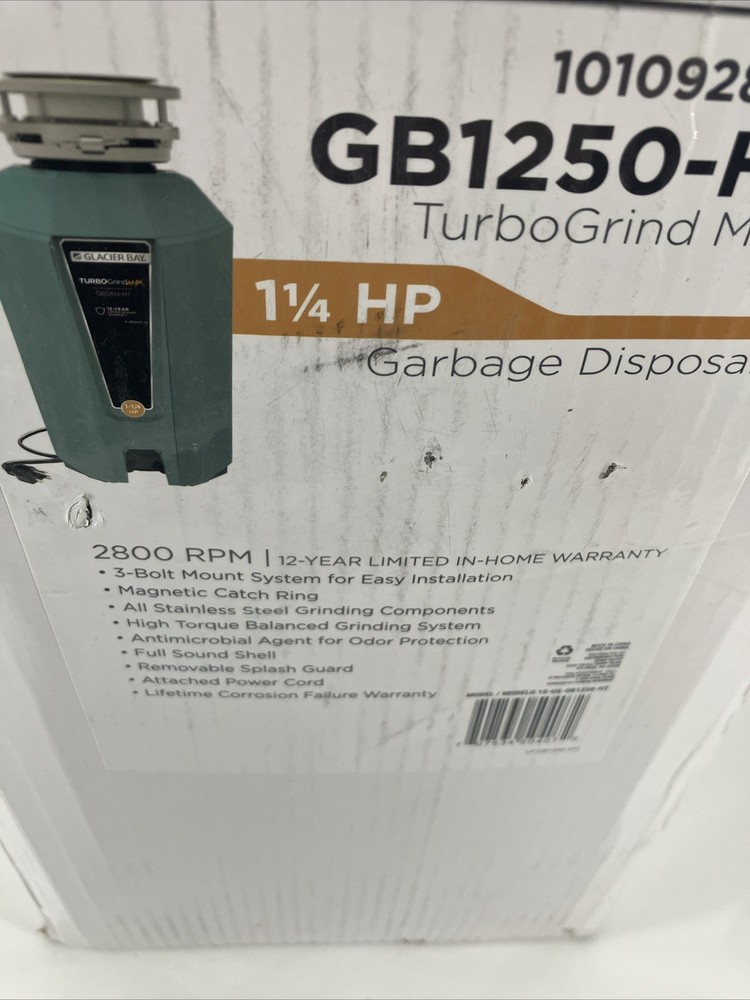 New Glacier Bay GB1250-HT Continuous Feed Garbage Disposal 1-1/4hp