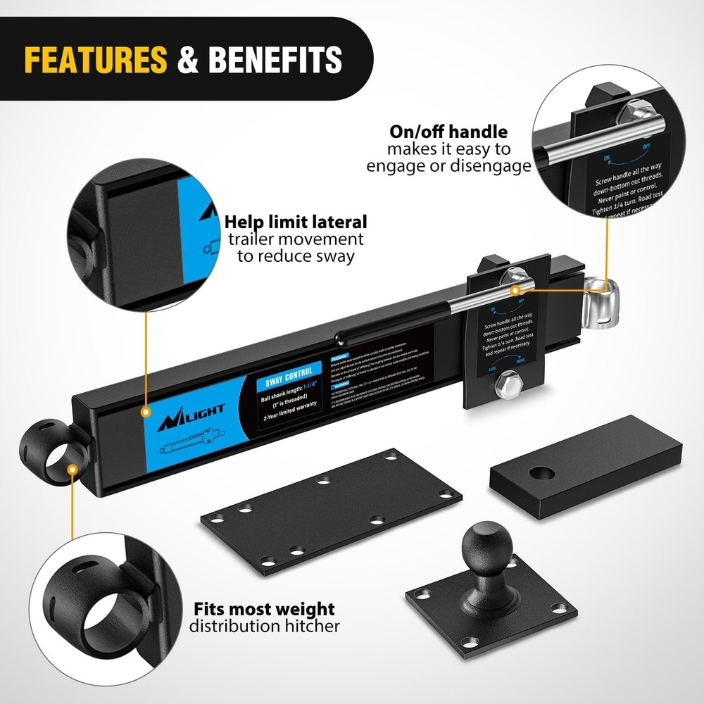 Nilight Adjustable Sway Control Kit with On/Off Control & Double Friction Pads