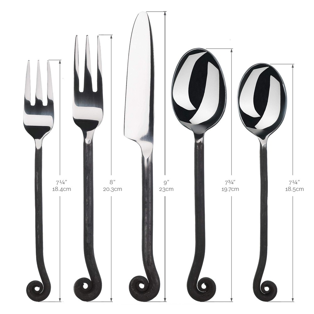 Gourmet Settings 20-Piece Flatware Treble Clef Collection Black Silverware Cu...