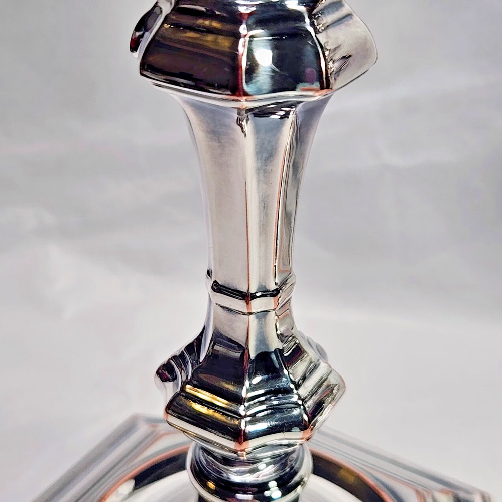 BARKER ELLIS Silver Plated Candlestick Pair 7.75 High England Copper Edges