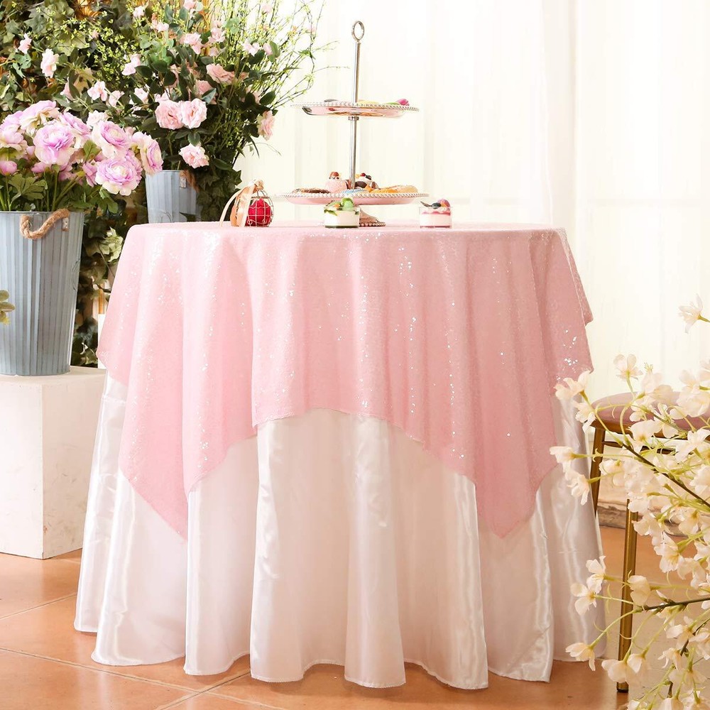 Sequin Tablecloth Sequin Table Overlay Square 50"x50" Pink
