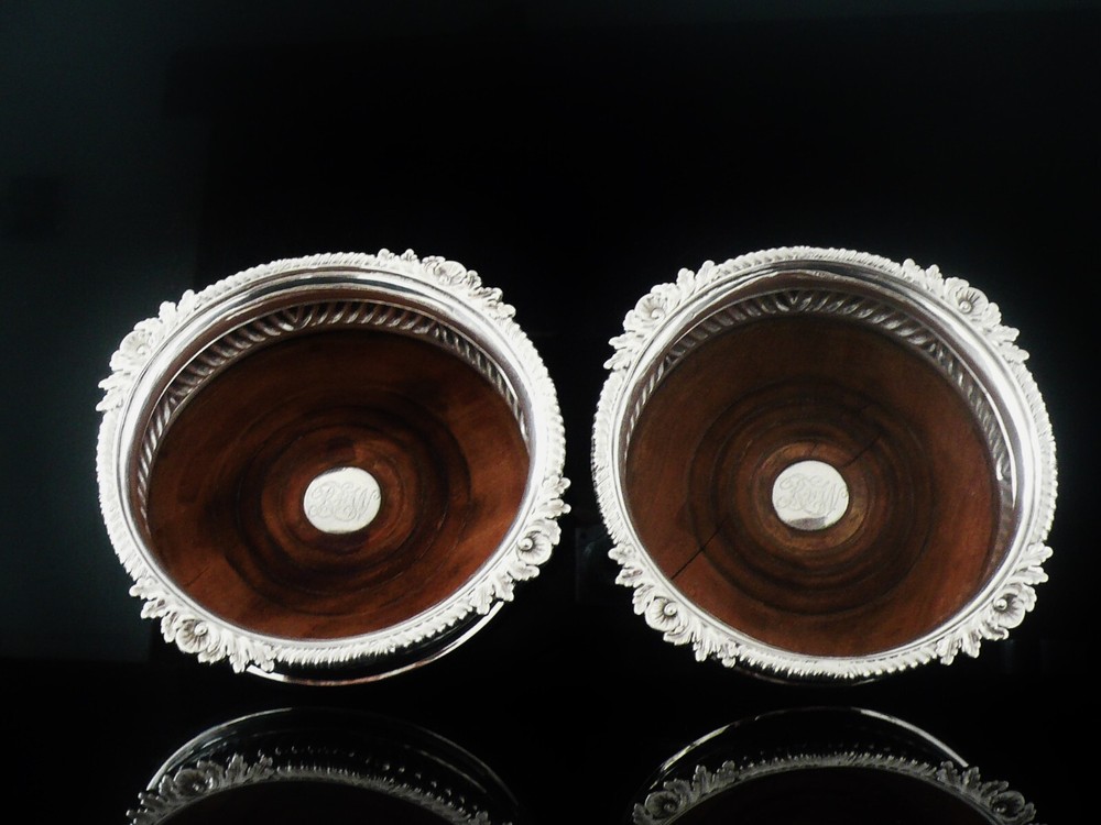 Pair Antique Sterling Silver Bottle Wine Coasters, John & Thomas Settle 1814