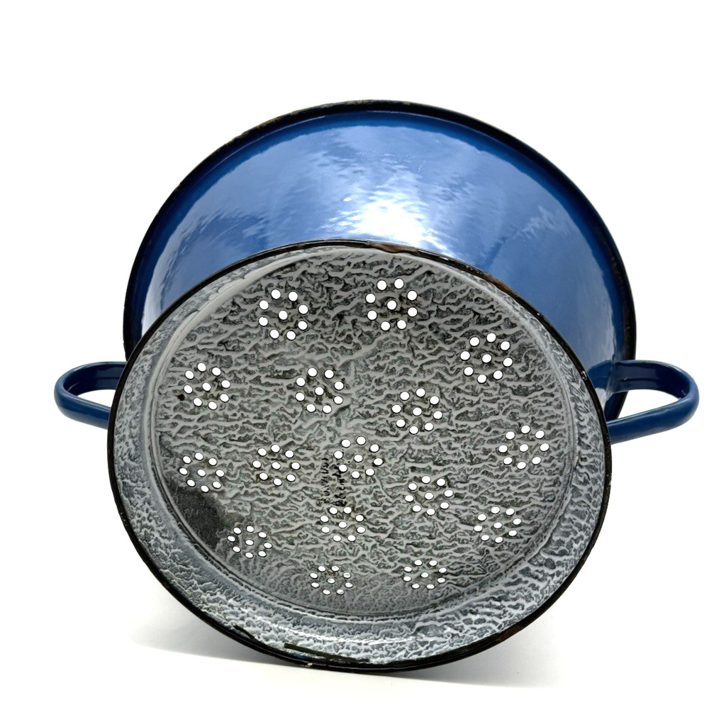 Vintage Blue Enamelware Handled Strainer