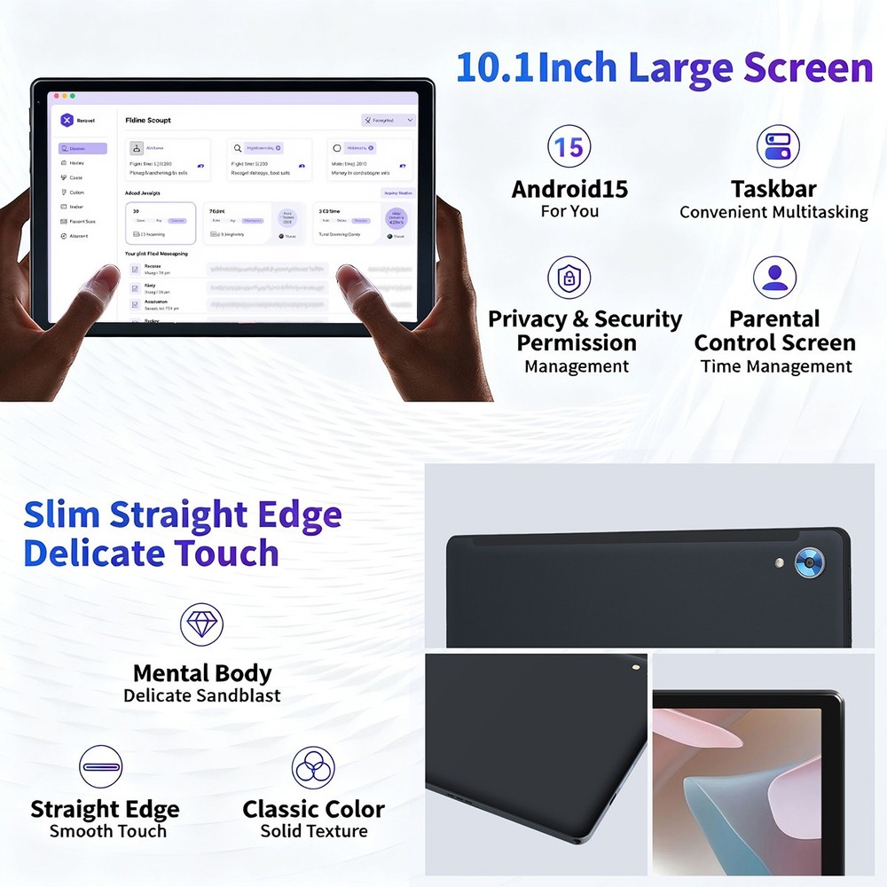 Android15 Tablet 10.1" Octa-core Processor 24GB RAM 128GB ROM HD IPS Dual Camera