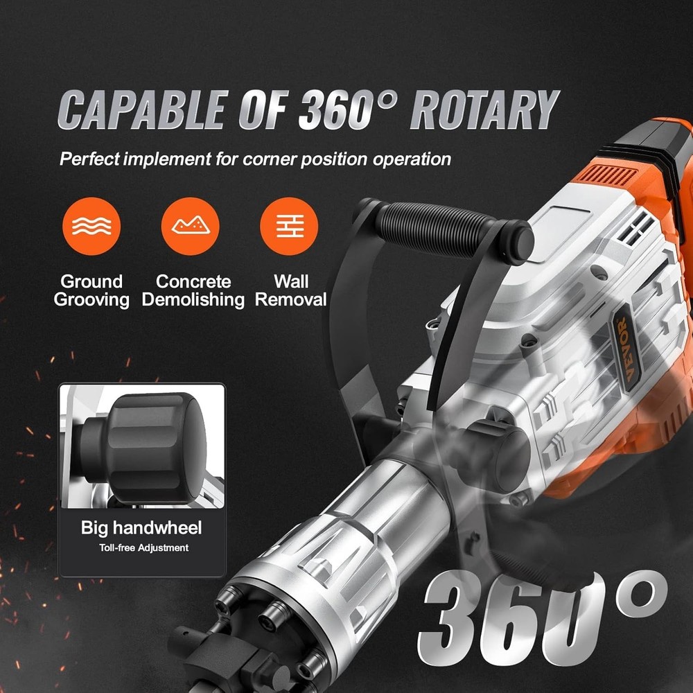 High-Performance 3500W Demolition Hammer with Cooling System & Carry Case