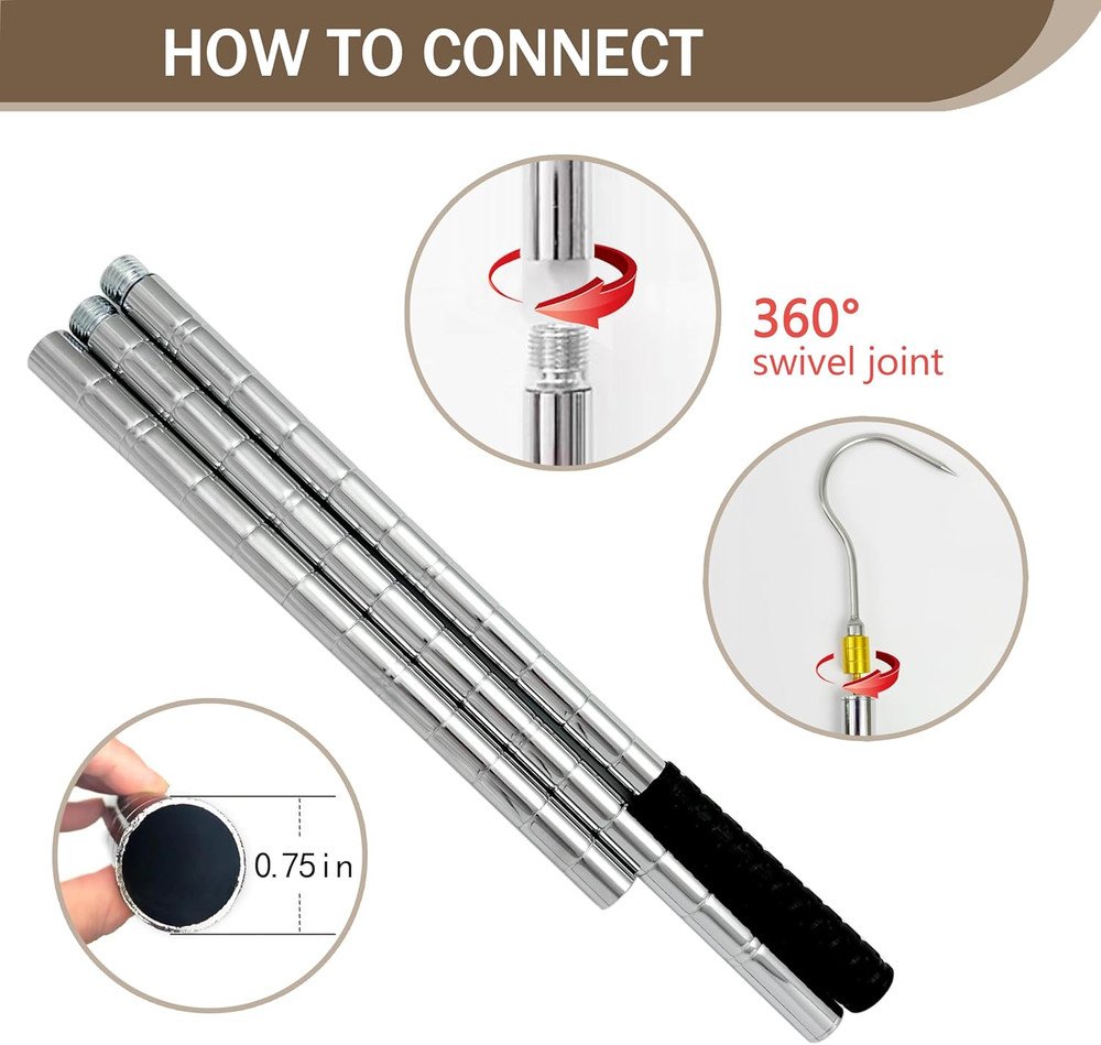 Attic Ladder Pull System Kit with 48.4" Extension Pole and Copper Hook