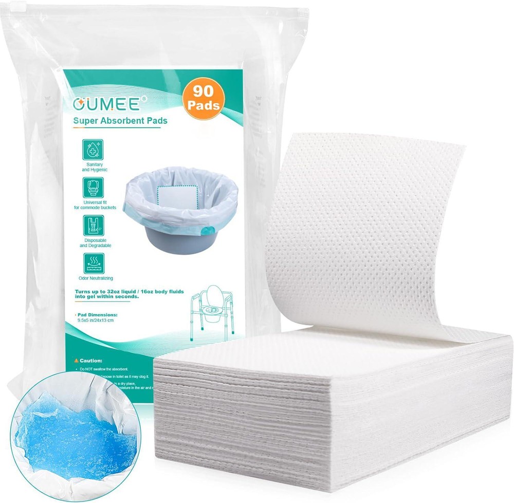 90 PCS Super Absorbent Commode Pads for Bedside Commode Bucket, Commode Liners P