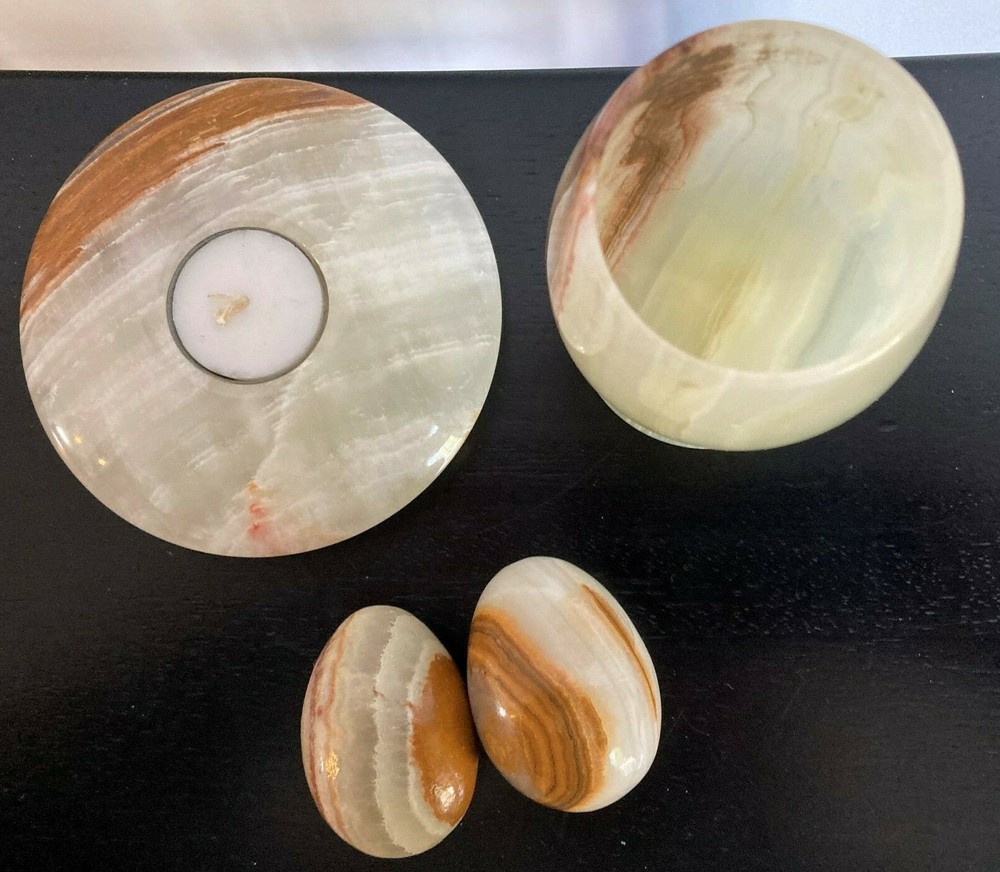 Onyx Marble Stone Wine Cup Tea Light Holder Egg Set Decoration Gift