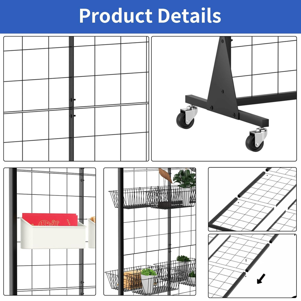 Heavy-Duty 2' x 5.5' Gridwall Panel Display Stand with 10 Hooks
