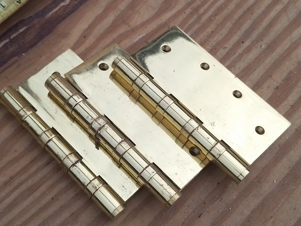 Vintage old & Antique Solid BRASS Set 3 Hinges 4" Heavy Duty