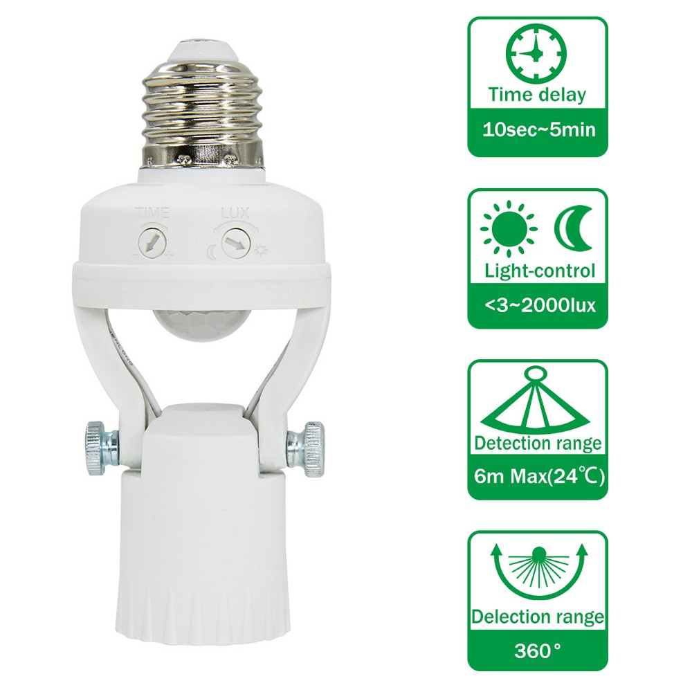 PIR Motion Sensor Light Socket - 180 Degree Rotatable E26/27 Smart Screw Bulb