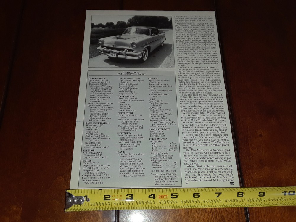 1954 MERCURY SUN VALLEY ORIGINAL 1995 ARTICLE