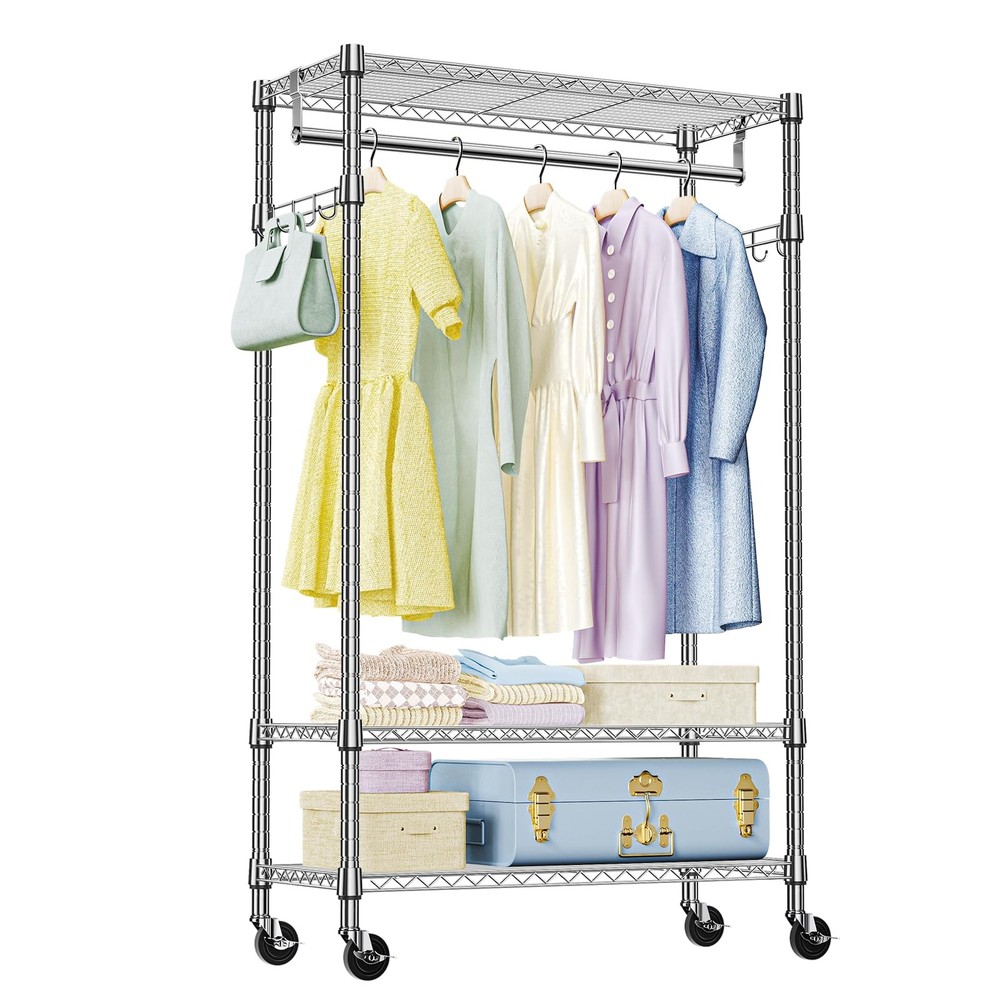 Heavy Duty Rolling Garment Rack Wire Clothes Rack for Hanging Clothes (Chrome...