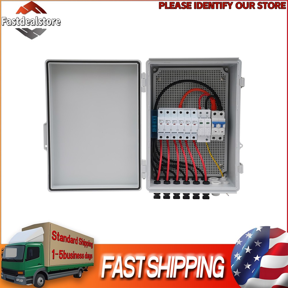 6-String Solar PV Combiner Box New 15A Circuit Breaker For Solar Panel System
