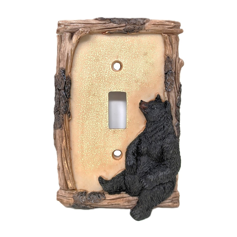 Black Bear Log Single Toggle Light Switch Wall Plate Cover Cabin Lodge Decor