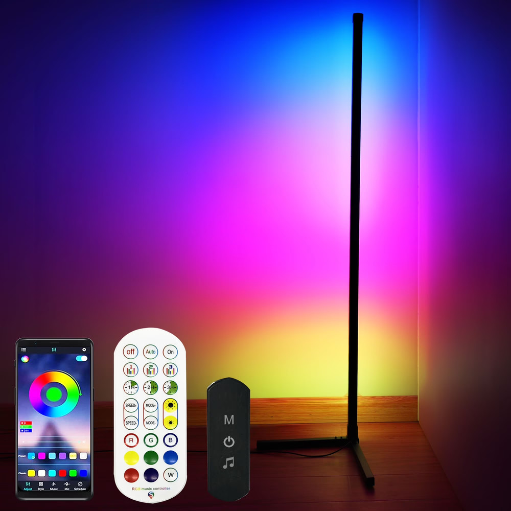 49" Modern Dimmable Timer Black Corner Floor Lamp