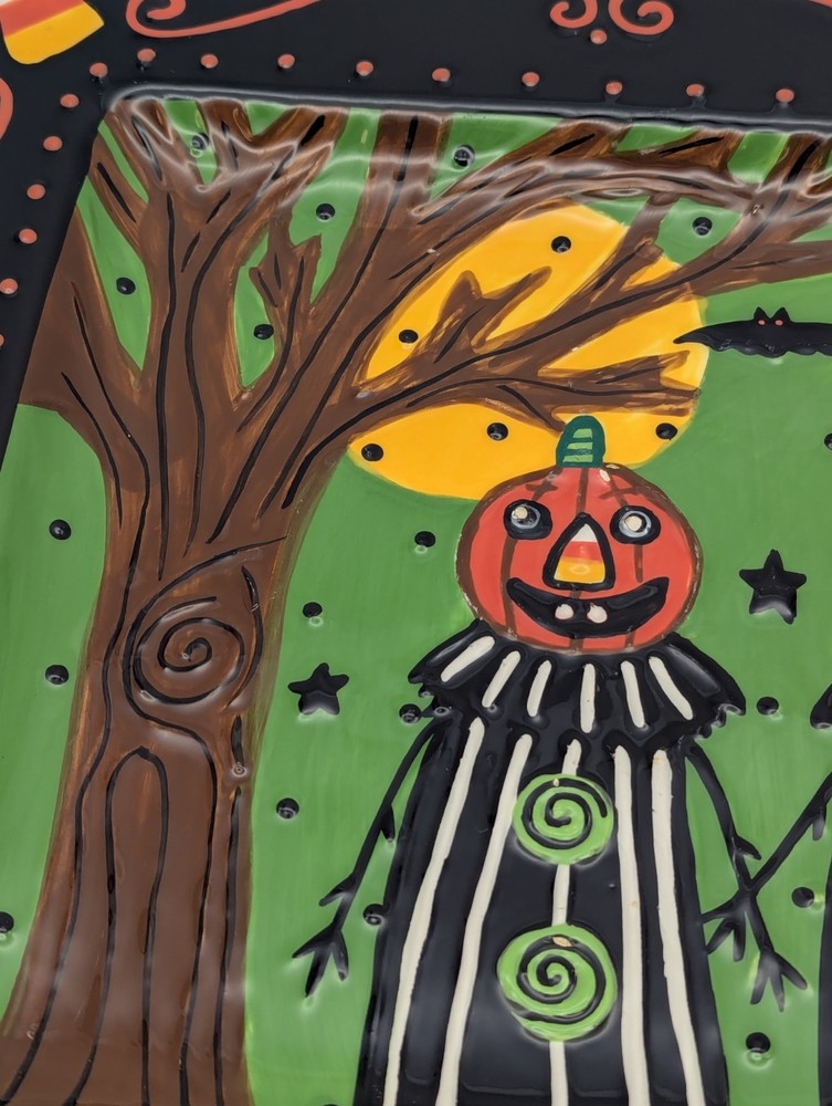 Bloom/ Bethany Lowe Designs Halloween Pumpkin Men Square Ceramic Platter