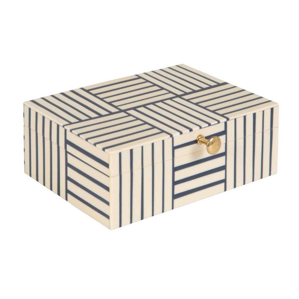Midnight Blue & White Striped Resin Storage Box