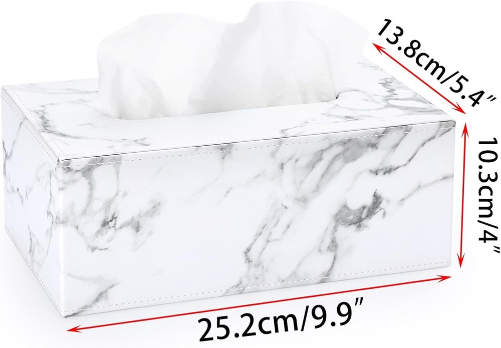 Sumnacon Rectangular Leather Tissue Box Cover - Stylish Medium, Marble White