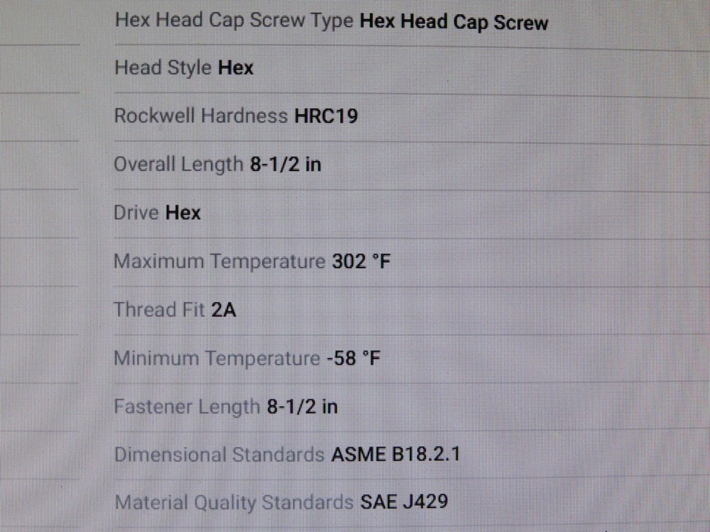 1 ) NEW HEX HEAD CAP SCREW 1-1/4"-7 X 8-1/2"COARSE, PARTIALLY THREADED, GRADE 5