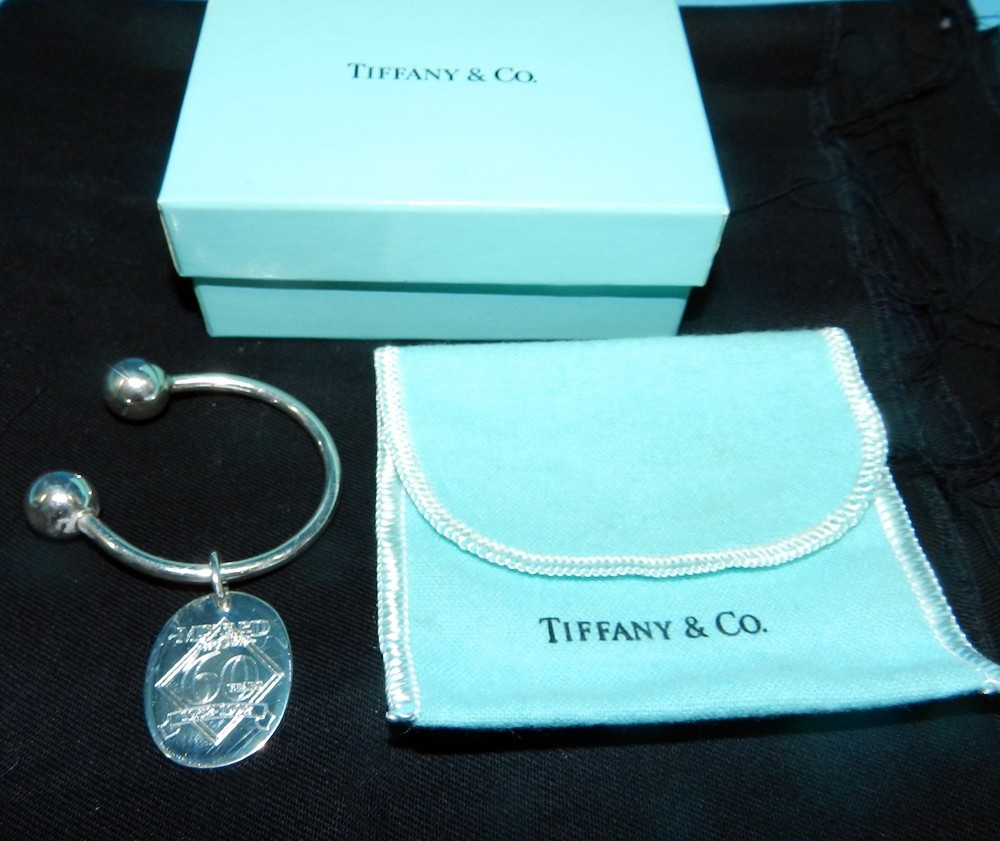 TIFFANY & CO SIGNED Sterling SILVER KEY Chain Ring W/ DR PEPPER / MINYARD CHARM