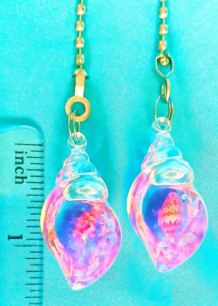 Set of Two ~ PURPLE SEASHELLS Clear Acrylic ~ Ceiling Fan Pulls