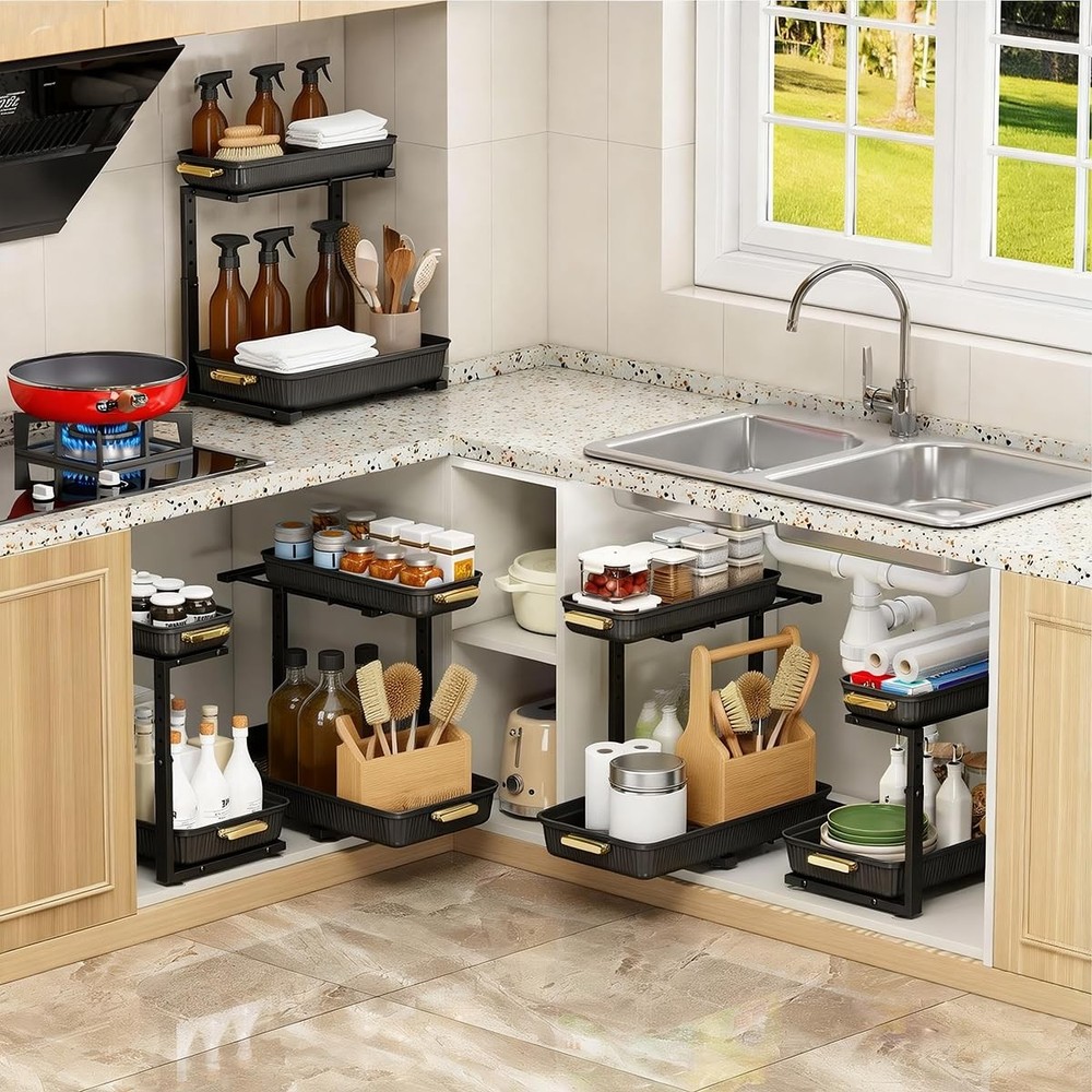 ARSTPEOE Under Sink Organizer - 2 Packs Multi-Purpose Pull-Out Storage Organi...