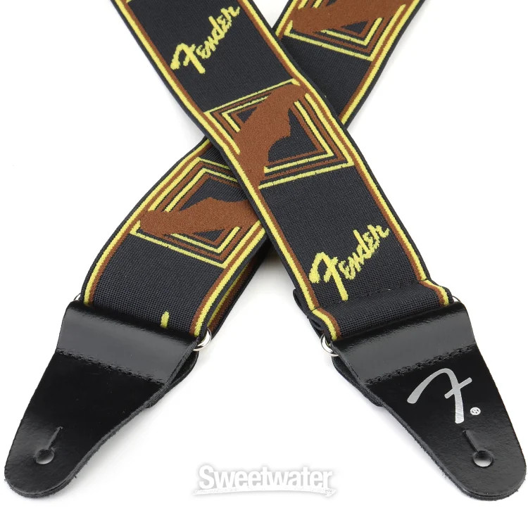 Fender WeighLess Monogram Strap - Black/Yellow/Brown