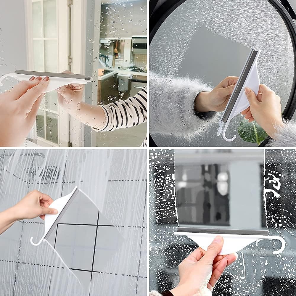 Tiny Bathroom Shower Mirror Squeegee with Hanging Hook, Silicone Mini White
