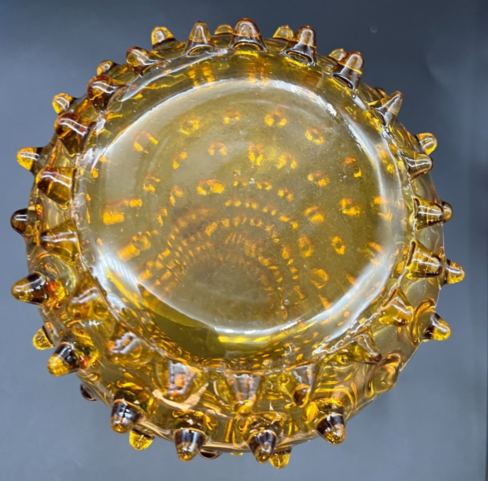 Tall Amber Hobnail Handle Pitcher 9"