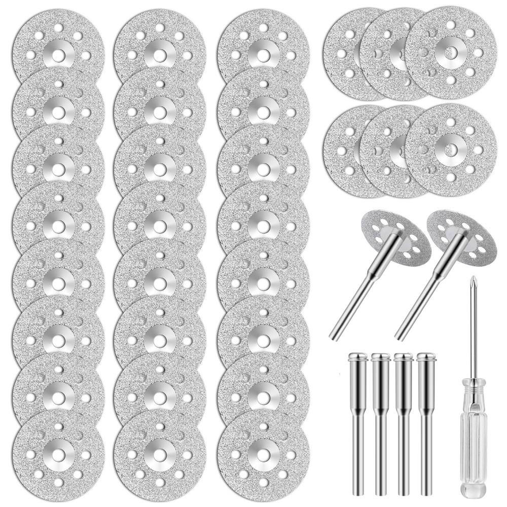 30Pcs 545 Diamond Cutting Wheel Rotary Tool Discs with 6Pcs Silver